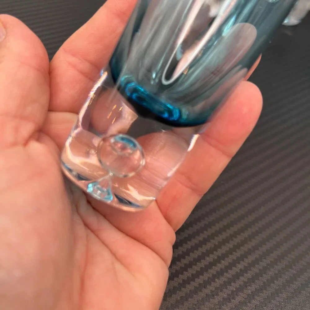 Azure Blue Liquor Aperitif Shooter Shot Glasses Controlled Bubble Base Set of 4